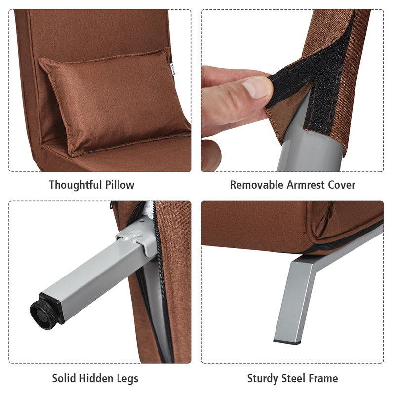 Daveah Twin or Smaller 23.5" Wide Tight Back Futon Chair, Coffee