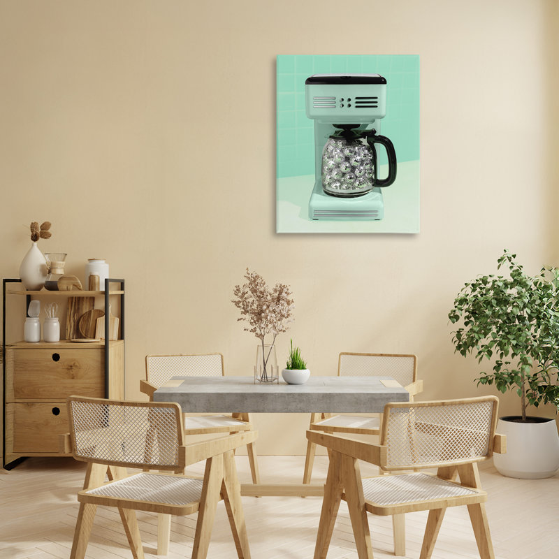 Machine à café disco sur toile verte, design par Lish Creative, 20 x 16