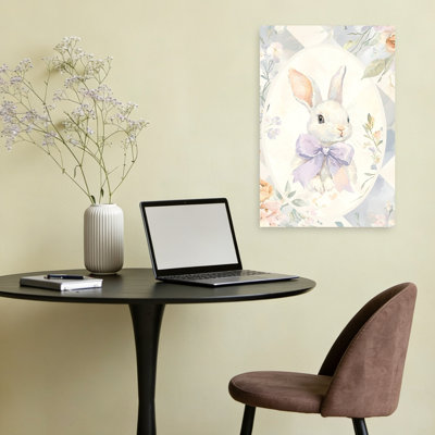 Whimsical Bunny With Bow Delicate Whimsical Abstract Rabbit Nature Portrait Wall Art Print