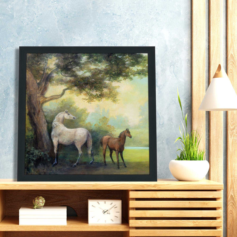 «Near the pasture» - Peinture, L 31,5 po x H 31,5 po, Encadrement brun