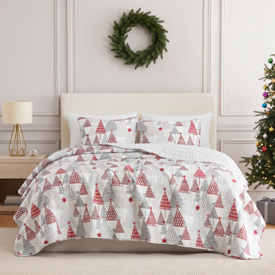 Southshore Fine Linens Merry and Bright Reversible Quilt Set, 100 GSM Double-Brushed Microfiber Holiday Bedding, 1 Quilt and 1 Pillow Sham, Twin / Twin XL