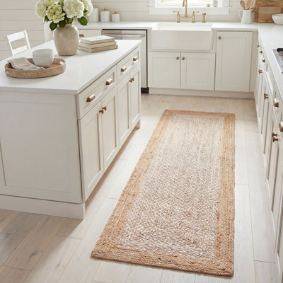 Tapis de couleur unie en fibres de naturelles de jute et de coton tissées à la main avec envers en latex Marie