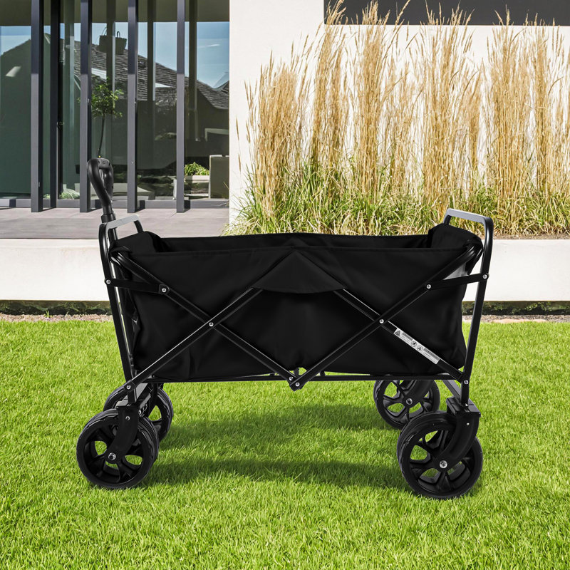 Chariot pliable robuste à roulettes pliable avec de grandes roues pour la plage, le sable, le jardin et le camping, Noir