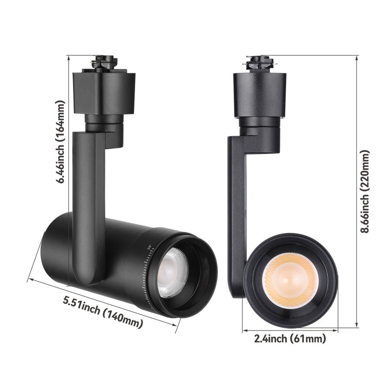 Têtes de lumière à DEL 15W 5Cct 15W, angle de faisceau 24 ° -60 °, rail de type H, noir mat, Noir mat