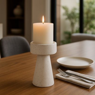 Modern Taper And Pillar Candle Holder For Home Decor - Decorative Floor Inspired Candle Stand For Tabletop And Living Room Decor - White
