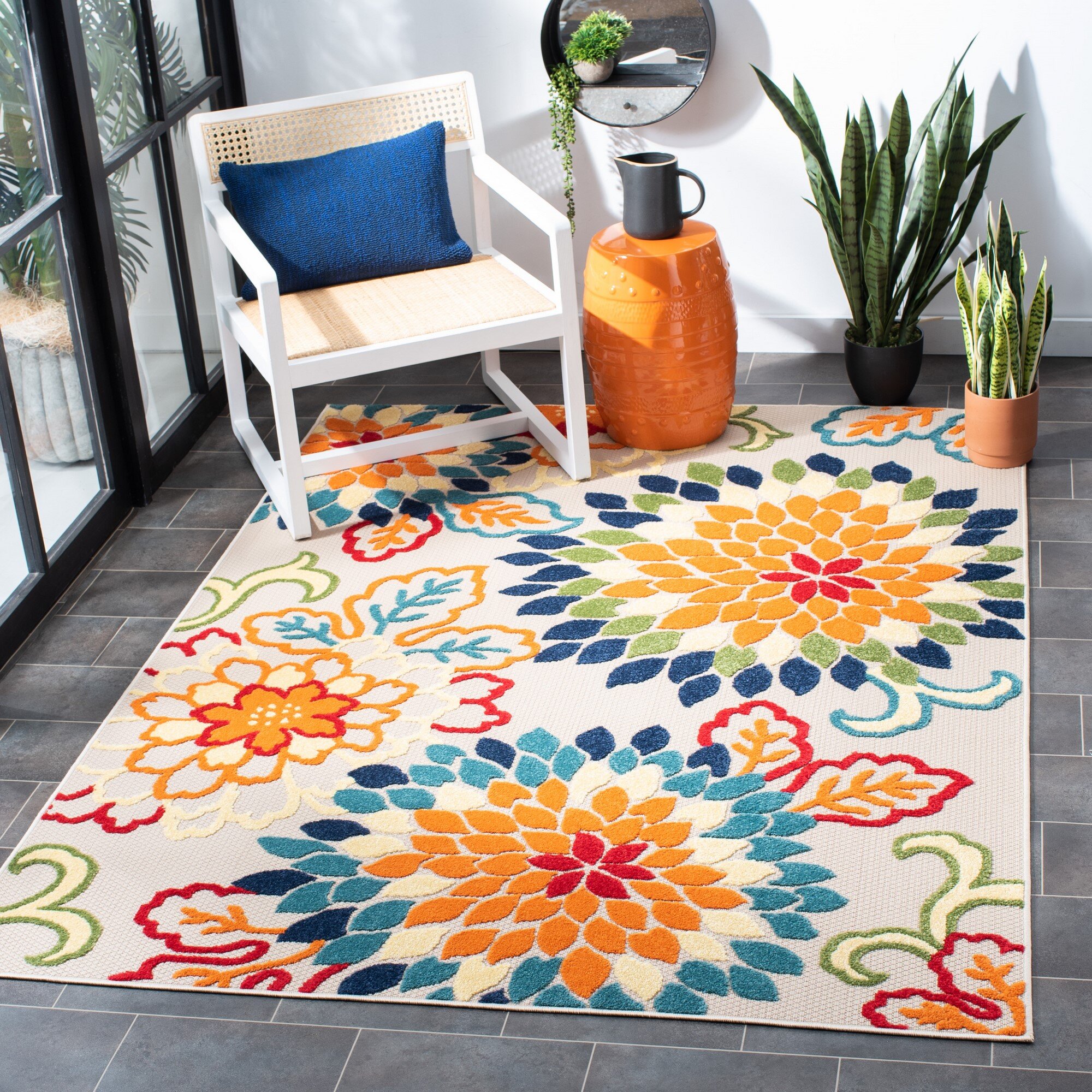 Weyland Floral Power Loom Blue/Orange Indoor/Outdoor Patio Rug World Menagerie Rug Size: Rectangle 12' x 15