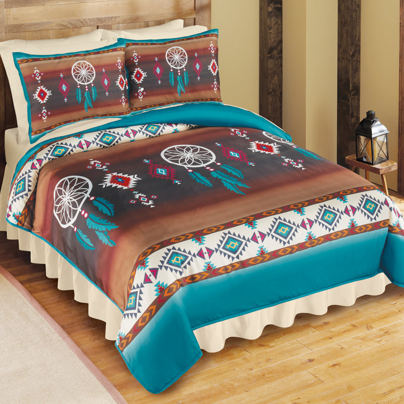 Southwest Dreamcatcher Full/Queen Blue-Brown Polyester Comforter Set