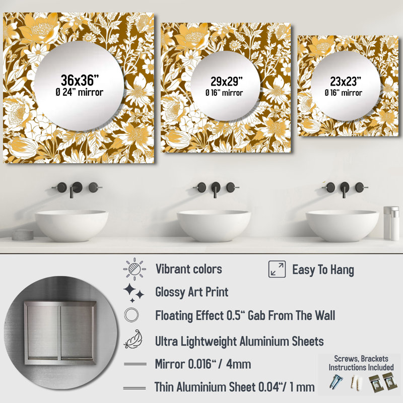 Remo - Décoration murale miroir carré rose pour chambre à coucher, 23 po x 23 po