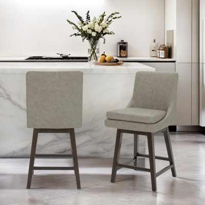 Aleksy Swivel Upholstered Counter Stool with Solid Wood Frame