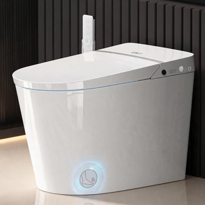 Toilette intelligente avec système de chasse d'eau à faible bruit, couvercle à ouverture / fermeture automatique, chasse automatique, siège et chasse d'eau à capteur de pied, réservoir intégré, chasse d'eau occultante, toilette moderne allongée