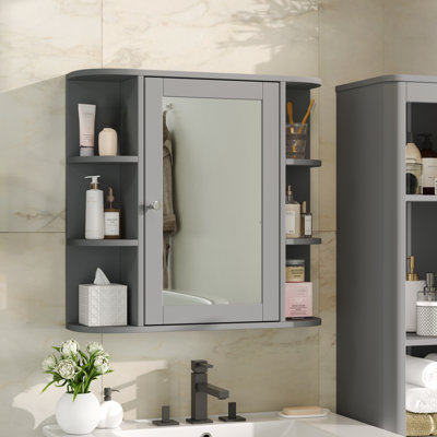 Armoire à pharmacie de salle de bain murale avec miroir et tablettes réglables
