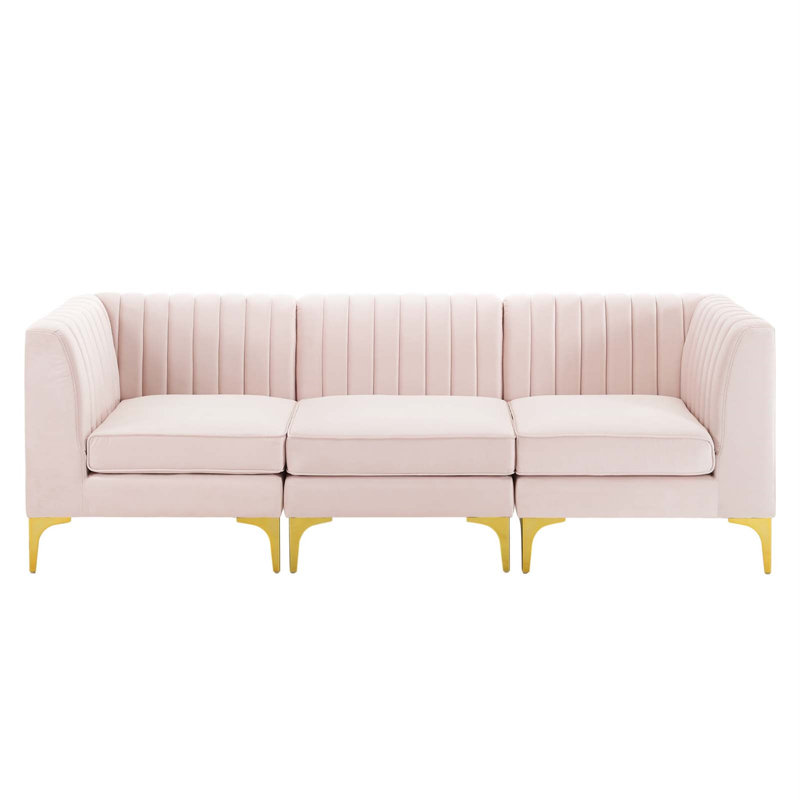 Triumph Channel Tufted Performance Velvet 3-Seater Sofa, Pink