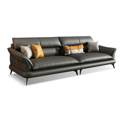 Dark-grey Genuine Leather Modular Sofa cushion couch
