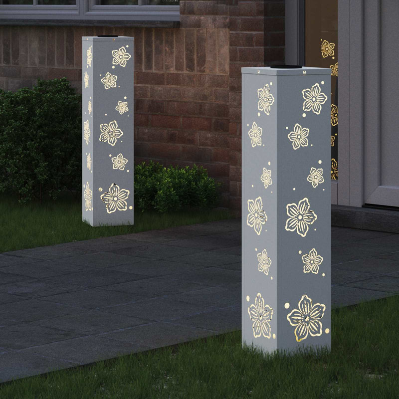 Solar Powered Steel Pathway Light, White, 80cm H x 18cm W x 18cm D