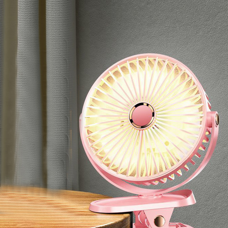 Ventilateur portatif à pince avec lumières DEL, ventilateur de bureau USB à piles, mini ventilateur de table rechargeable à 5 vitesses