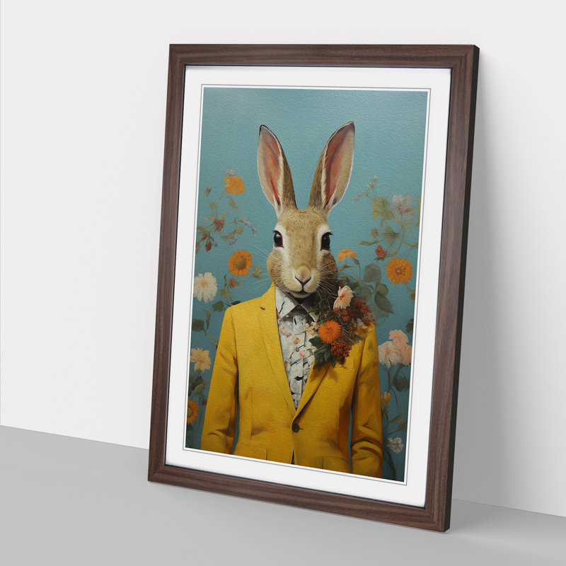 Rabbit Contemporary No.2 - Single Picture Frame Print on Wood, Walnut Framed, 34cm H x 25cm W x 2cm D