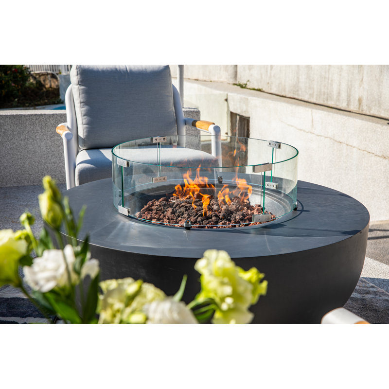 Eclipse 44" Round Natural Gas Fire Pit Table with Wind Guard & Burner Lid, Dark Gray