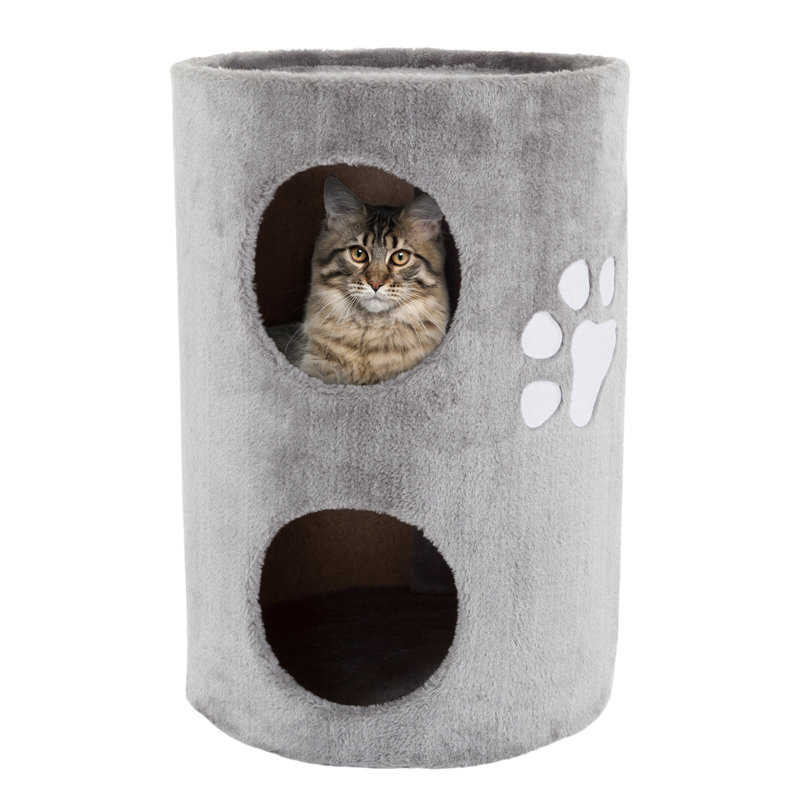 Gray Plush 2-Story Cat Condo with Sisal Scratching Surface