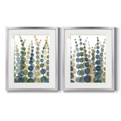 Almontiser Pompom Botanical I - Vintage Botanical Print, Matted and Framed Under Acrylic Glass, Set of 2, Living Room and Dining Room Wall Art