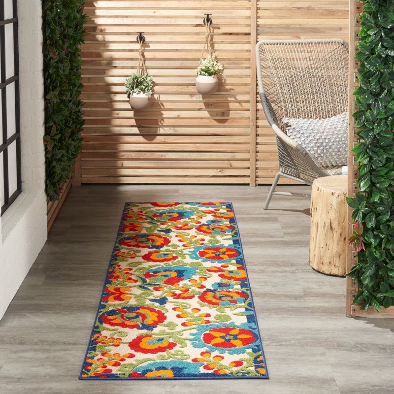Bernia Floral Ivory/Red/Green Indoor/Outdoor Area Rug, Runner 2'3" x 8'