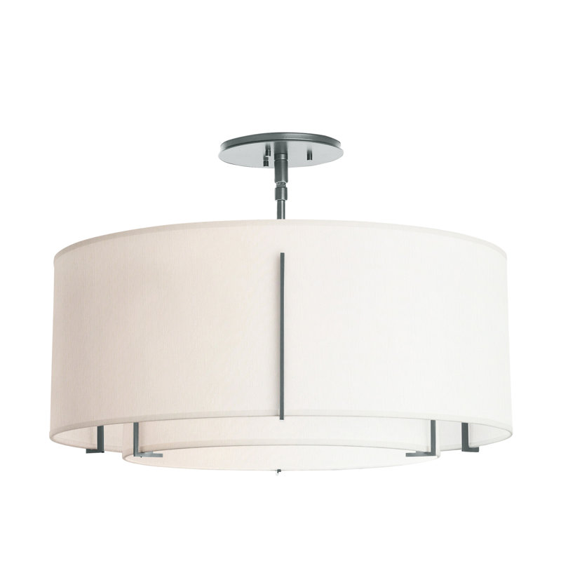 Exos 3 - Light Semi Flush Mount, Vintage Platinum, Natural Anna, 15.3" H x 22.9" W x 22.9" D