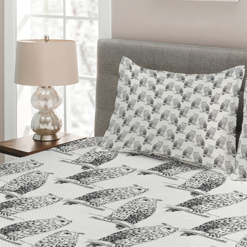 Owl Farmhouse / Country Polyester Coverlet, King Bedspread + 2 Shams