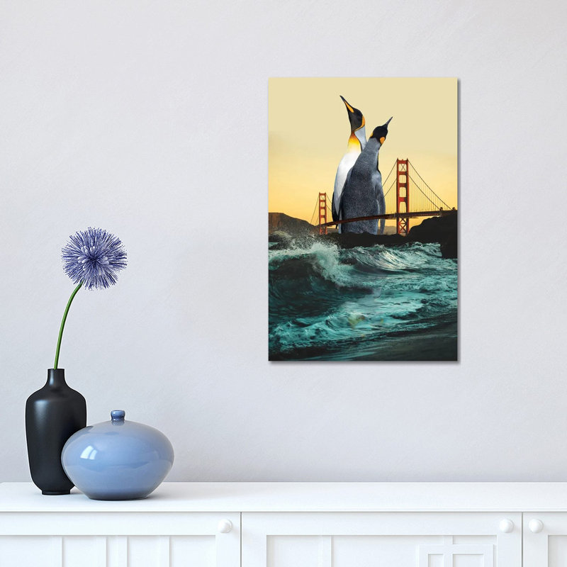 Golden Penguins by David Loblaw - Print on Canvas, Wrapped Canvas, 30.48 cm H x 45.72 cm W