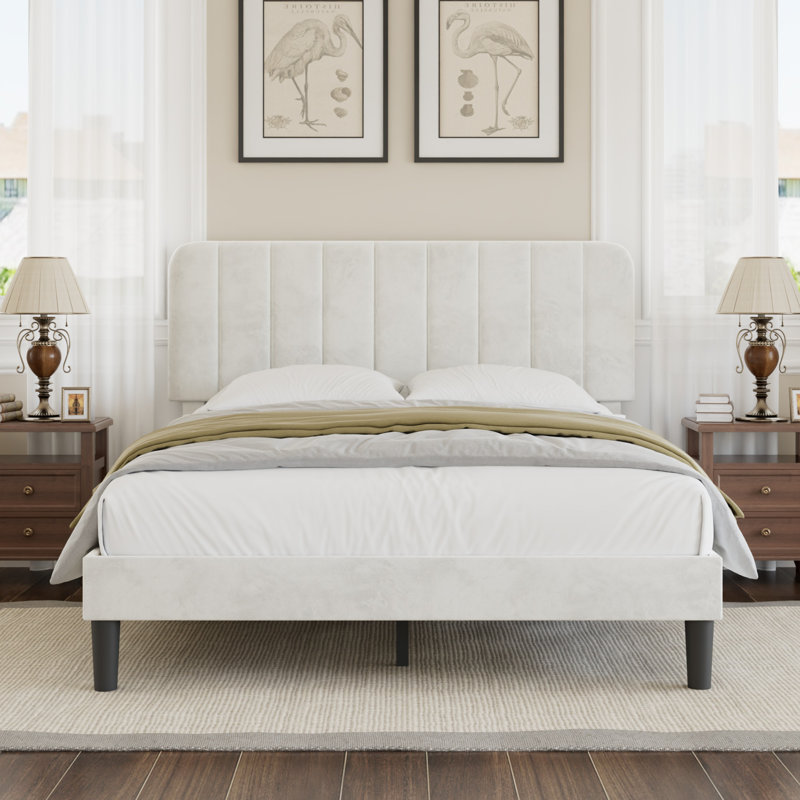 Shasta Upholstered Beds, Modern Platform Bed Frame with Adjustable Headboard, Wooden Slats Support, No Box Spring Needed