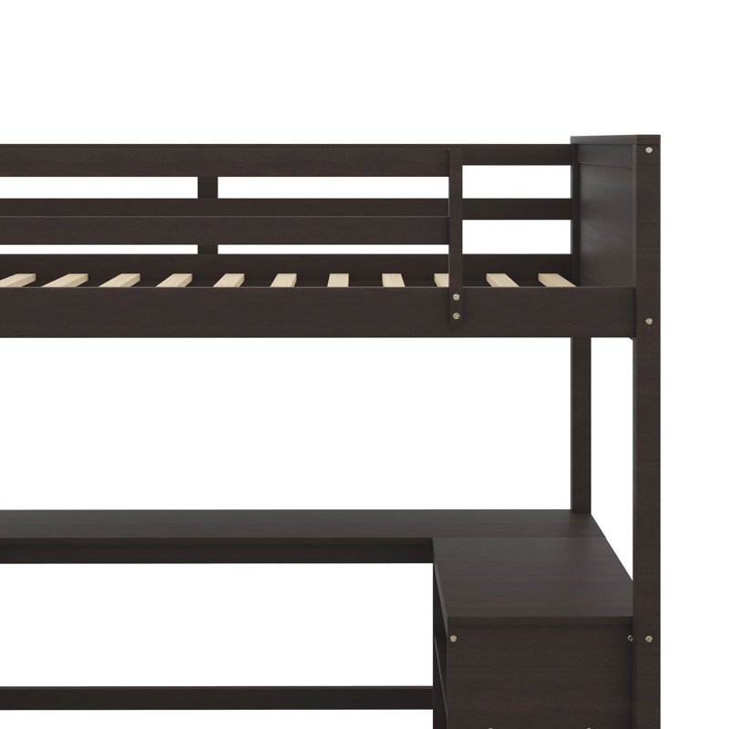 Twin-Sized Loft Bed With Integrated Shelves & Study Area, Including Workstation, Espresso
