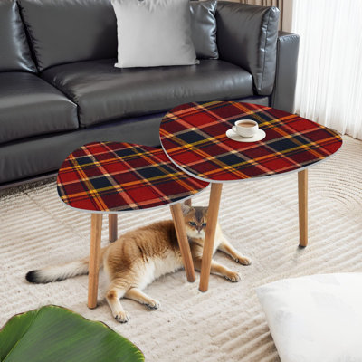Triangle Nesting Coffee Table Set of 2 Tartan plaid Seamless check plaid blue red yellow for flannel End Table Modern Minimalist Side Table Set for Living Room Bedroom
