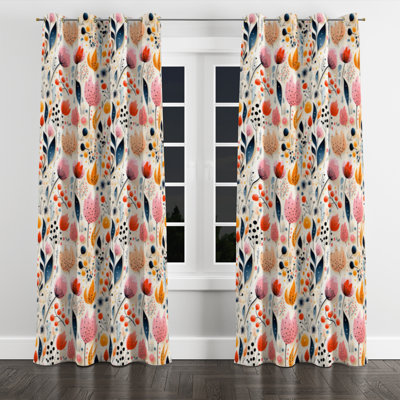 Minimalist Pastel Flowers Pattern - Mid-Century Grommet Curtain - Velvet Room Darkening - 1 Panel