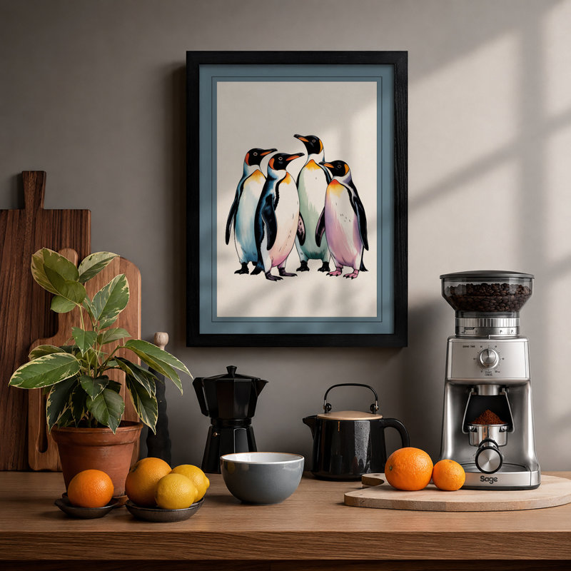 Emperor Penguins Together Coastal - Print, A1 - 84.1 x 59.4 cm, Black