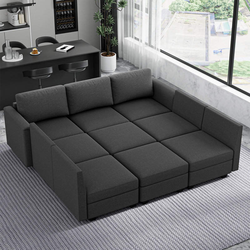 Canapé modulaire modulaire à 5 places avec 2 repose-pieds, canapé convertible en forme de U avec rangement