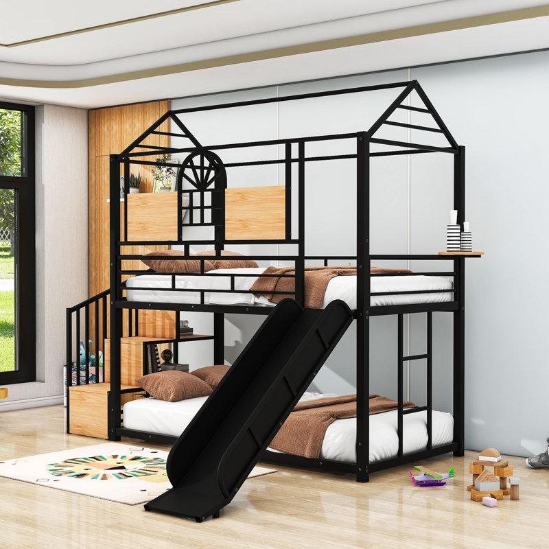 Galatia Kids Bed with Slide and Storage Stair, Black