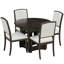Ensemble de table de salle à manger extensible en bois massif avec chaises rembourrées, 4 places, brun et beige, style maison de campagne peu encombrante