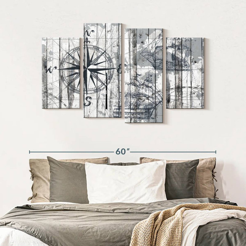 Boussole, reproduction sur toile, H 32 po x l 52 po x P 1,25 po