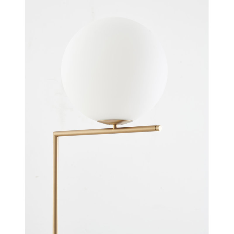 1-Light Gold Metal Floor Lamp With A Milk White Glass Shade, Brass Iron
