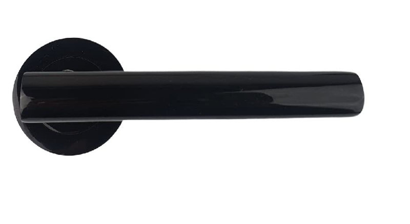  4 Sets T-Bar Door Handles on Round Rose in Metallic Black Finish with Hinges and Tubular Latch
