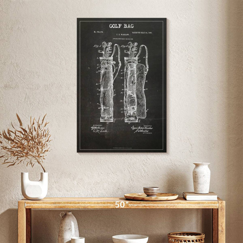 «Sports Blueprints Golf Bag BW» sur toile, H 36 po x l 24 po x P 1,25 po