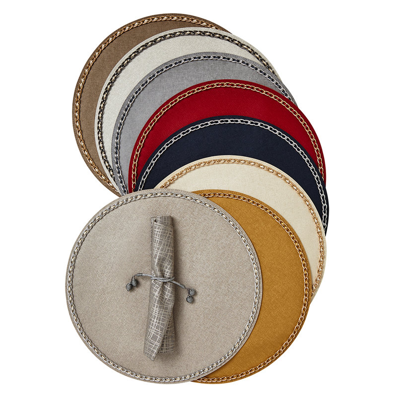Vinyl Embroidered Round Placemat, Navy