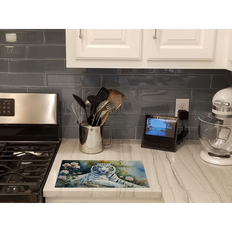 White Tiger Glass Cutting Board Large