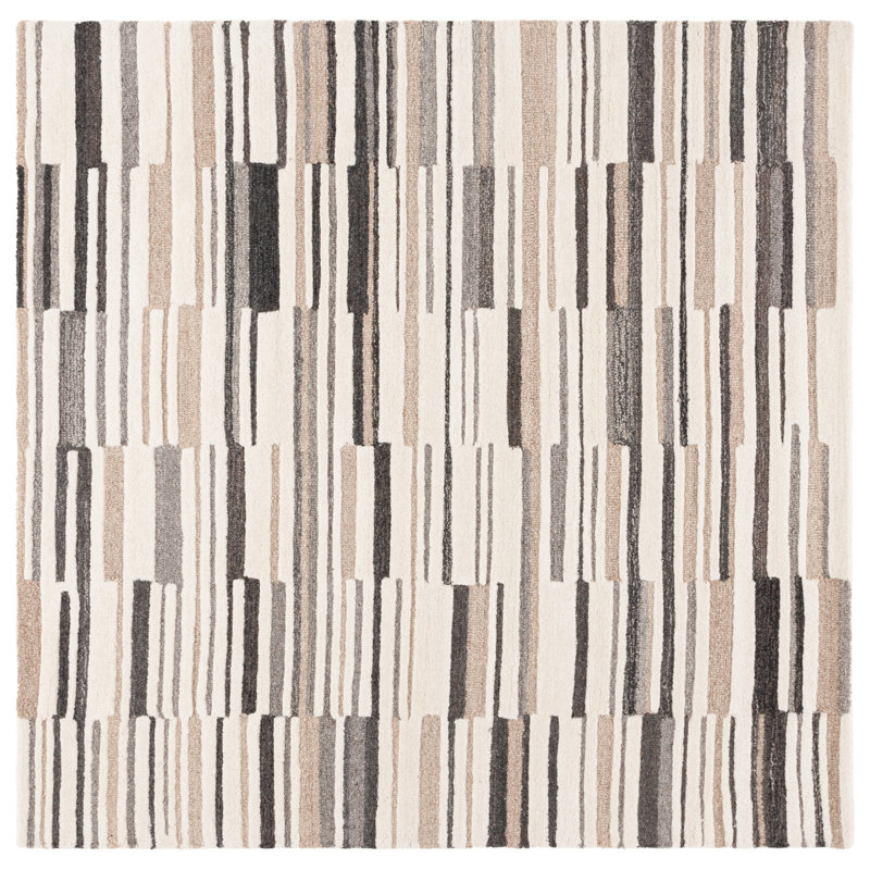 Kricia Hand Tufted Wool/Cotton Abstract Rug in Ivory/Gray, Square 6'