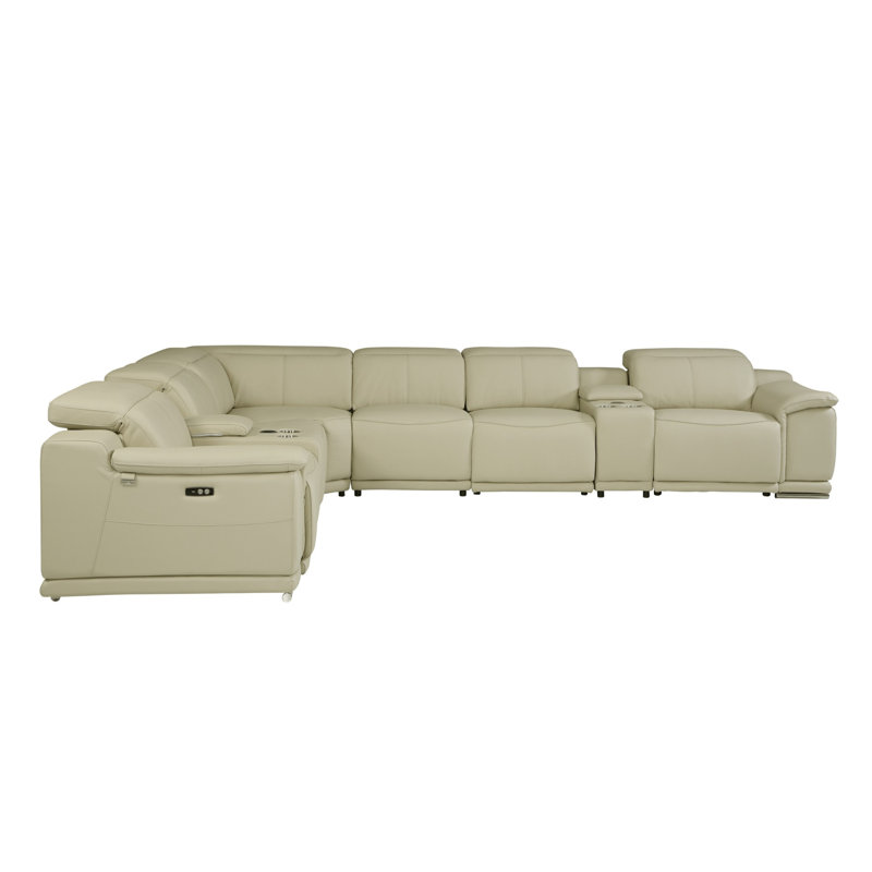 White Italian Leather Power Reclining U Shaped Eight Piece Corner Sectional With Console White Italian Leather Power Reclining U Shaped Eight Piece Corner Sectional With Console