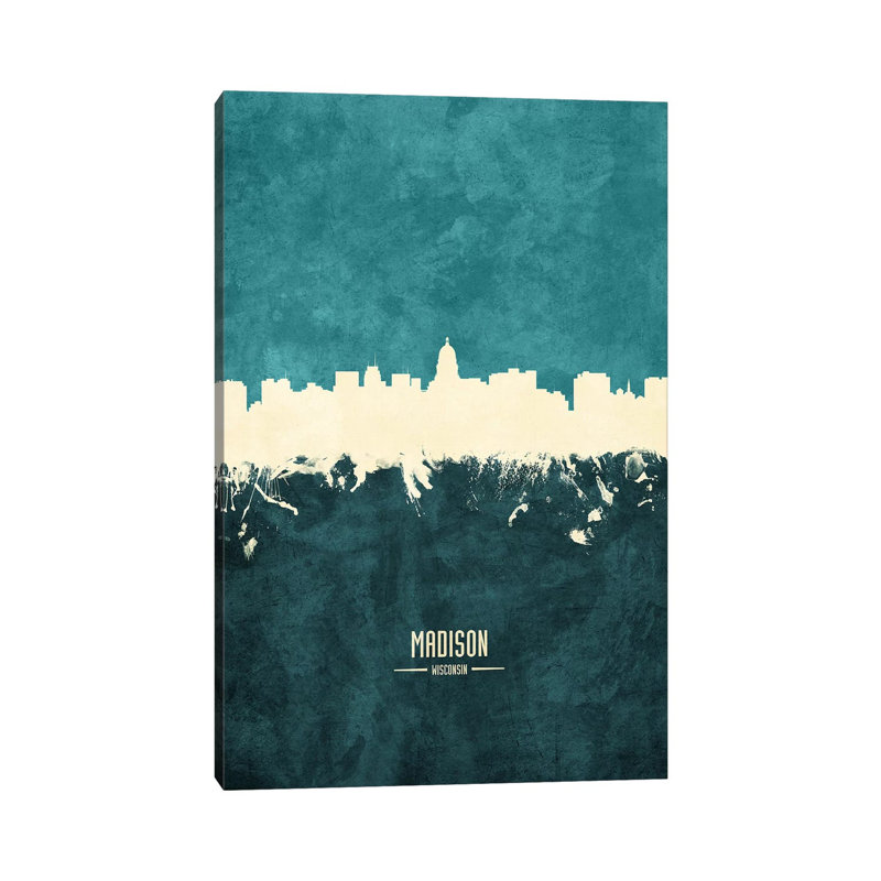Madison Wisconsin Skyline par Michael Tompsett - peinture sur toile tendue, H 18 po x l 12 po x 1,5 po