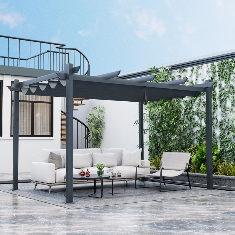 Outdoor Retractable Pergola Aluminum Grill Pavilion Canopy Shelter Grape Trellis