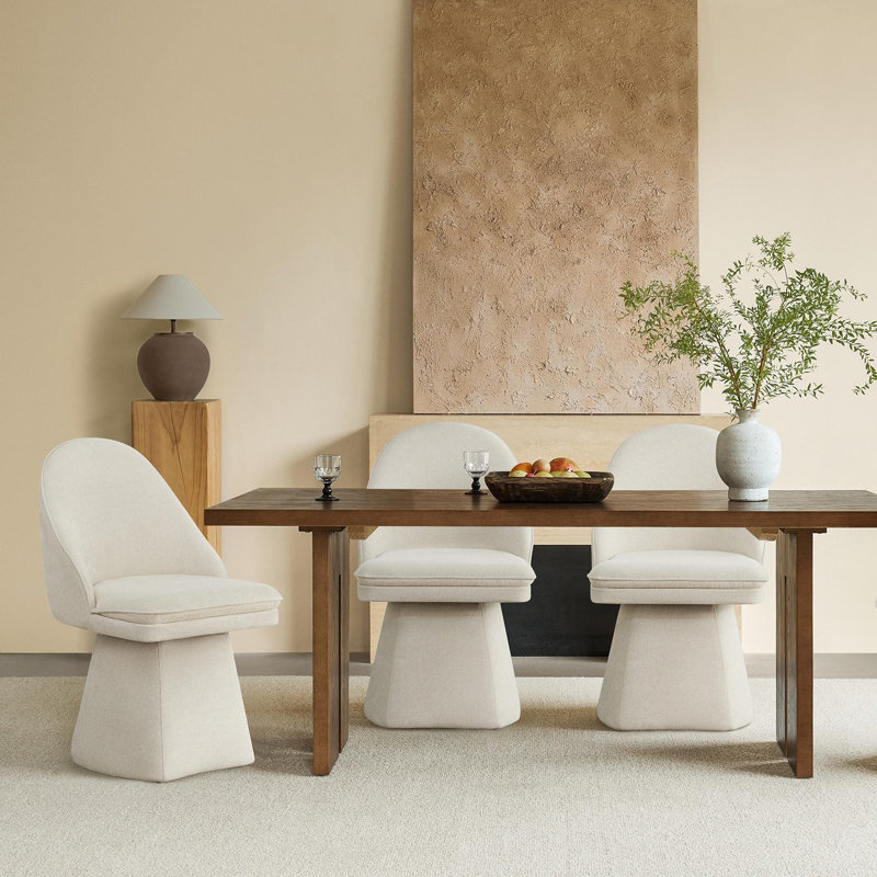 Lomena Swivel Fabric Upholstered Dining Chair, Linen
