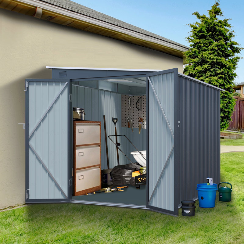 Remise de rangement extérieure en acier galvanisé de 6 pi x 8 pi avec portes doubles verrouillables