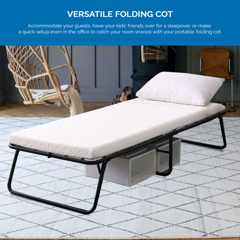 Willer 14-Inch Folding Bed with 3-Inch Luxurious Memory Foam Mattress & Strong and Sturdy Metal Frame, 14" H x 78" W x 36" D