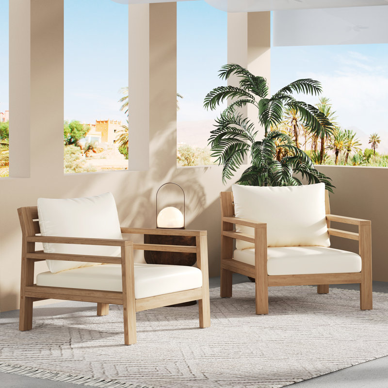 Fauteuils club d'extérieur en bois d'acacia avec coussins Fierro