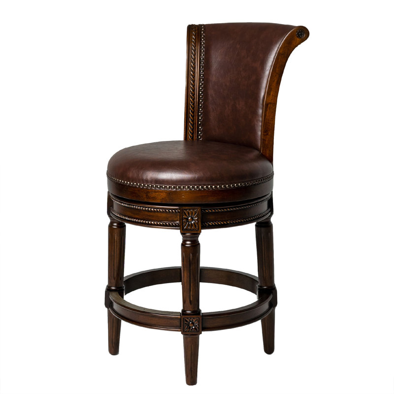 Weathered Oak Swivel Counter Stool with Vegan Leather Upholstery